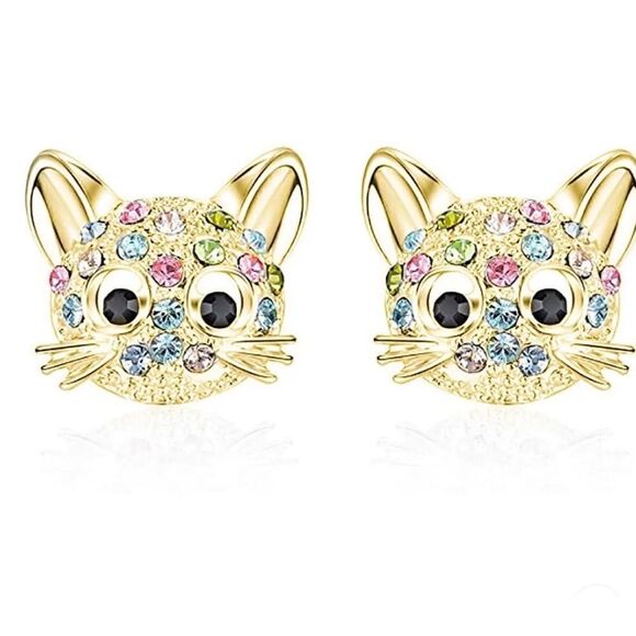 🐱 Betsey Johnson sparkling kitty cat silver stud earrings 🐱 - Picture 2 of 3